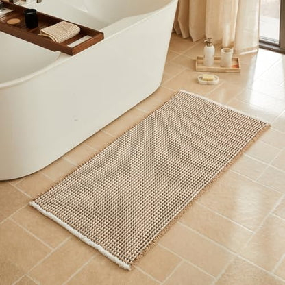 Triohero Waffle Bath Mat, Boho Bathroom Rugs Non Slip, 24x48 Khaki & White