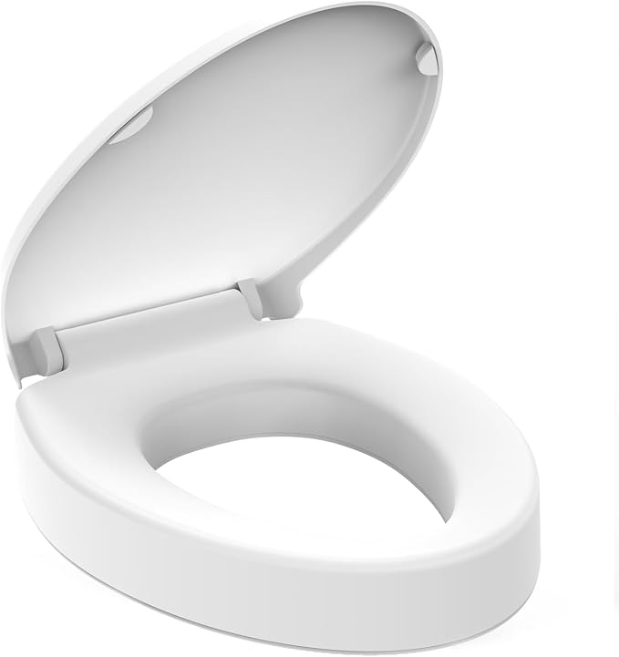 Huttdmel Raised Toilet Seat Elongated 18.5'' for Seniors – Soft Close, Quick Release & Connect, Sturdy PP Material, Won’t Loosen, Ideal for Elderly & Limited Mobility, White