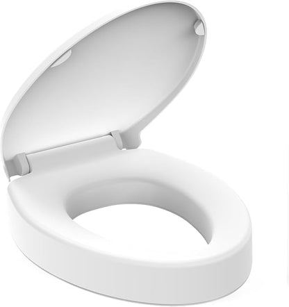 Huttdmel Raised Toilet Seat Elongated 18.5'' for Seniors – Soft Close, Quick Release & Connect, Sturdy PP Material, Won’t Loosen, Ideal for Elderly & Limited Mobility, White