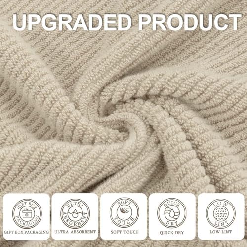 VOOVA & MOVAS 6PC Towel Set, 100% Cotton, Beige Tan