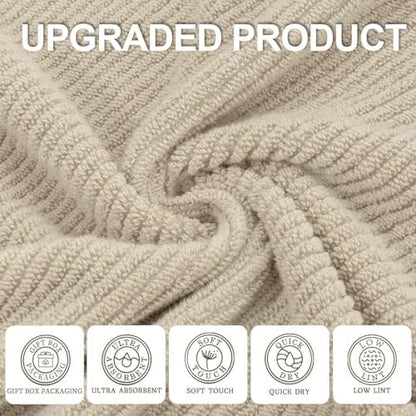 VOOVA & MOVAS 6PC Towel Set, 100% Cotton, Beige Tan