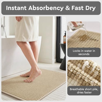 tchdio Bathroom Runner Rug, Absorbent Washable Thin Bath Mat, Non Slip Quick Dry Bath Rugs with Solid Rubber Backing, Low Profile Bath Mat, Beige, 24" x 70"