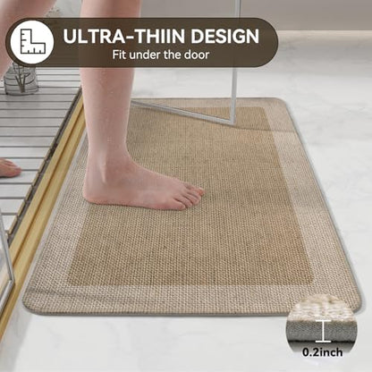 YDKGL Bath Mats for Bathroom, Non Slip Thin Bathroom Rugs, Brown 16x24