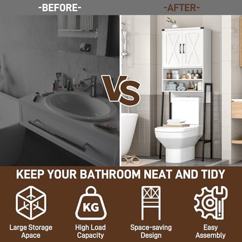 Vabches Metal Frame Over The Toilet Storage Cabinet, Unique White