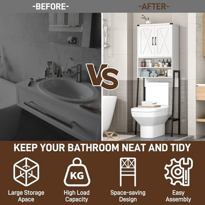 Vabches Metal Frame Over The Toilet Storage Cabinet, Unique White