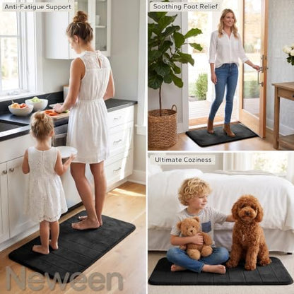 Neween Bathroom Rugs Set 2 Piece, Absorbent Memory Foam Bath Mat, Black