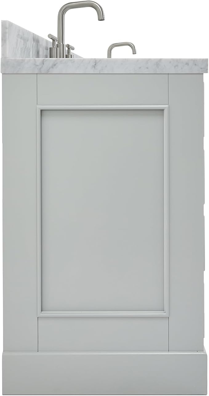 ARIEL Stafford 60-inch Bathroom Vanity with Sink,Solid Wood, 1.5-inch Italian Carrara Marble Countertop, Double Rectangular Porcelain Sink, 4 Soft Closing Doors, 6 Dovetail Drawers, Grey