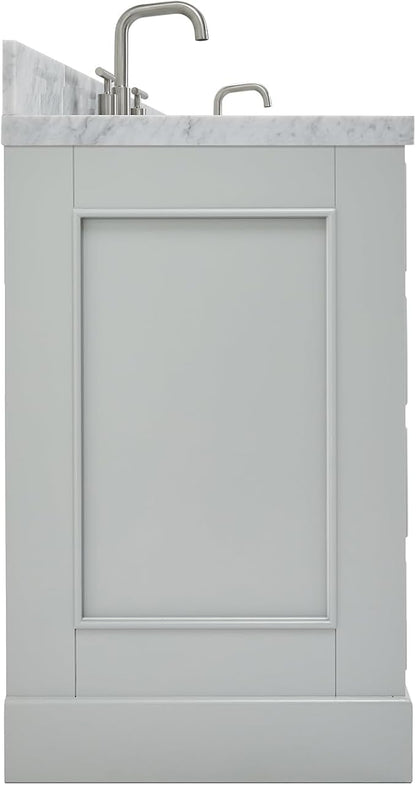 ARIEL Stafford 60-inch Bathroom Vanity with Sink,Solid Wood, 1.5-inch Italian Carrara Marble Countertop, Double Rectangular Porcelain Sink, 4 Soft Closing Doors, 6 Dovetail Drawers, Grey