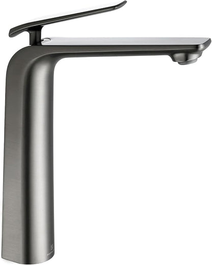 TOCALOCA Tall Bath Faucet for Vessel Sink, Gun Grey One Hole Single Handle Bathroom Faucets Brass, High Bathroom Vanity Faucet Single Lever Modern Basin Mixer Taps