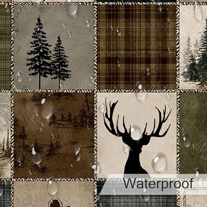 Rustic Cabin Forest Shower Curtain for Bathroom, Wild Animal Bear and Deer Brown Vintage Plaid Patchwork Shower Curtain Set Country Bathroom Decor Accessories with Hooks, 72W X 72L inches