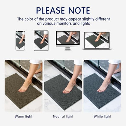 SUBRTEX Bathroom Rugs, 24" x 44" Chenille Bath Rug Soft Short Plush Bath Mat Soft Shower Mat Water Absorbent Shower Mat Quick Dry Machine Washable, Grey