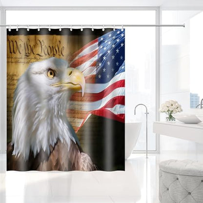 Bald Eagle American Flag Patriotic Shower Curtain with Hooks 72 x 72 Inches