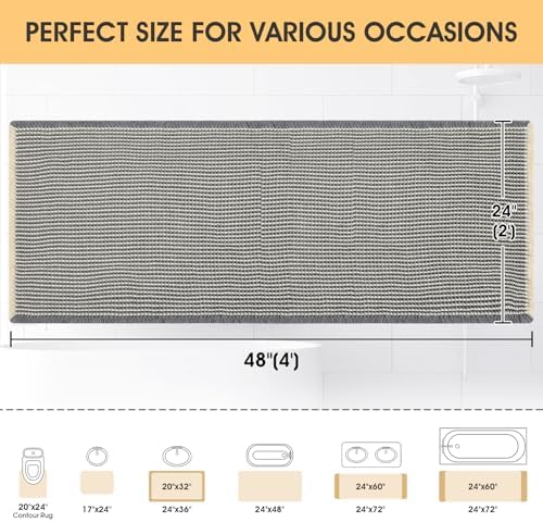 IM HOME Waffle Bath Mat Grey & Beige 4'x2', Boho Woven Modern Bath Mat Rugs, Absorbent Non Slip Bathroom Rugs, Soft Washable Bath Rugs with Tassels for Bathroom, Bedroom, Kitchen, Shower, Tub