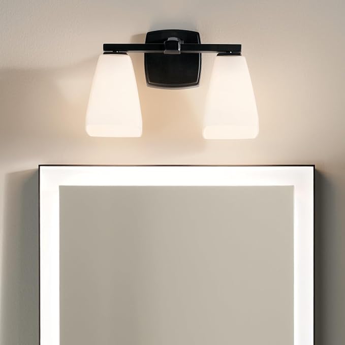Kichler Marant 14.25" 2-Light Vanity Light with Opal Glass in Black, for Bathroom, Powder Room, Over a Mirror, (14.25" W x 9.5" H), 55215BK
