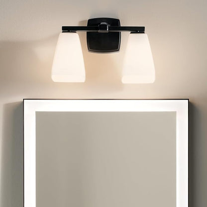 Kichler Marant 14.25" 2-Light Vanity Light with Opal Glass in Black, for Bathroom, Powder Room, Over a Mirror, (14.25" W x 9.5" H), 55215BK