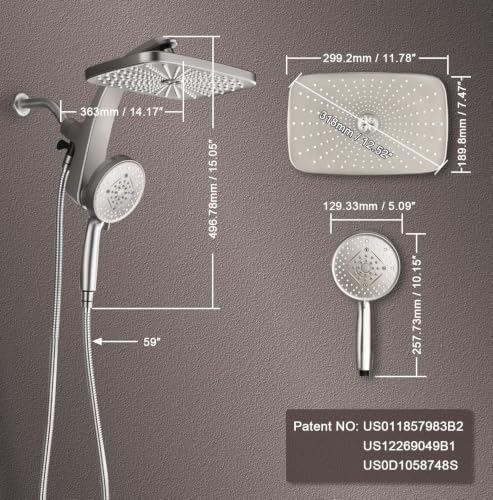 Rain Shower Head with Handheld Showerhead, Nickel 1.8GPM 460311 + Holder