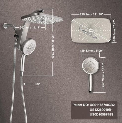 Rain Shower Head with Handheld Showerhead, Nickel 1.8GPM 460311 + Holder