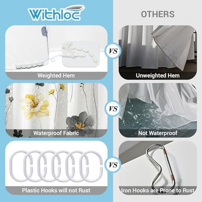 WITHLOC Floral Shower Curtains for Bathroom, Yellow Gray, 72" W x 72" L