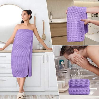 POLYTE 430 GSM Poly Blend Microfiber Quick Dry Waffle Bath Towel Set of 6