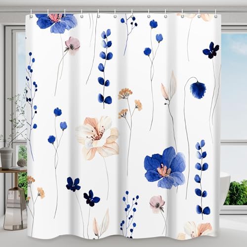 WITHLOC Floral Shower Curtains for Bathroom, Navy Blue, 72" W x 72" L