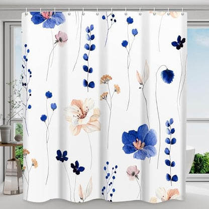 WITHLOC Floral Shower Curtains for Bathroom, Navy Blue, 72" W x 72" L