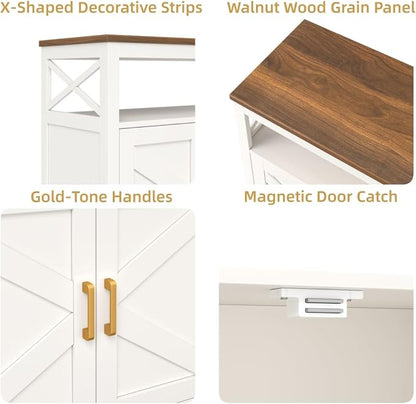 Bathroom Storage Cabinet with Doors, Adjustable Shelf, Wood Top | Adjustable Shelf