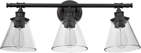 GLOBE Electric 51411 Parker 3-Light Bathroom Light Fixtures, Oil Rubbed Bronze Bathroom Vanity Light, Farmhouse Bathroom Lights Over Mirror with Clear Glass Shades, Bulb Not Included