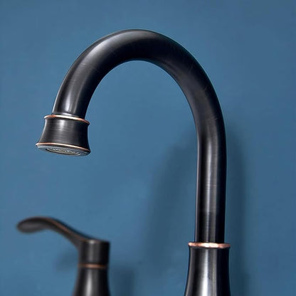 Oil Rubbed Bronze Bathroom Faucet, 2 Handle 3 Hole 8 Inch Widespread Bathroom Faucet, 360°Swivel High-Arc Spout, Stainless Steel Faucet for Bathroom/Vanity/Lavatory, VAL052HZST