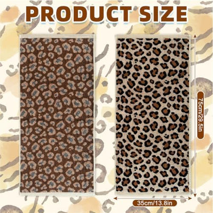 Whaline 2 Pcs Leopard Print Hand Towels Jacquard Cotton Bathroom Towel Brown Safari Animal Decorative Absorbent Bath Towel for Kitchen Dish Drying Cleaning Cooking, 13.8 x 29.5 Inch