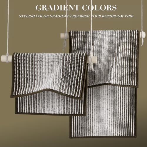 BSICPRO Bathroom Rugs Sets 2 Piece, Non Slip Striped Bath Mats, Latte