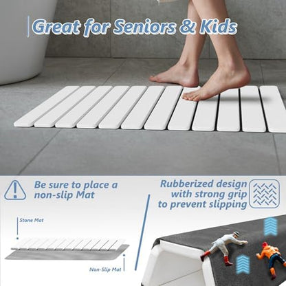 AWW Foldable Stone Bath Mat, Diatomaceous, 31.5"x15.7", White