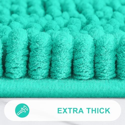 Grandaily Chenille Striped Toilet Rugs U-Shaped 24x20, Extra Soft and Absorbent Bathroom Rugs, Non-Slip Plush Shaggy Bath Rug, Machine Washable Contour Bath Mats for Toilet Base, Teal