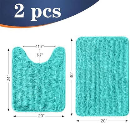 OLANLY Chenille Bathroom Rugs Mats Sets 2 Piece, 30"x20"+24"x20", Teal