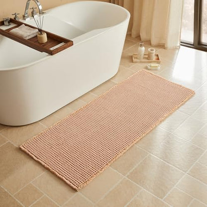 Triohero Waffle Runner Rug Bathroom, Long Boho Bath Mat, 24x60 Light Peachy