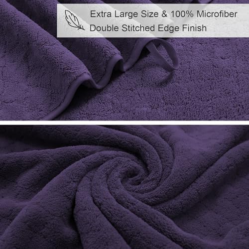8-Piece Bath Towels Set,2 Oversized Large Bath Towel Sheet,2 Hand Towels and 4 Washcloths - 600 GSM Soft Microfiber Highly Absorbent Quick Dry Shower Towel Collection for Bathroom Hotel and Spa,Purple