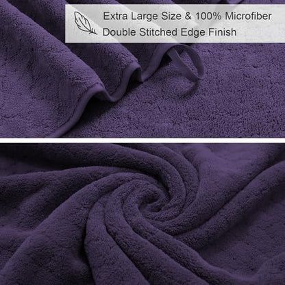 8-Piece Bath Towels Set,2 Oversized Large Bath Towel Sheet,2 Hand Towels and 4 Washcloths - 600 GSM Soft Microfiber Highly Absorbent Quick Dry Shower Towel Collection for Bathroom Hotel and Spa,Purple