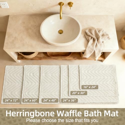 Sunfly Waffle Bath Mat, Boho Bathroom Rugs Non-Slip Washable Super Absorbent Quick Dry, Farmhouse Bathroom Decor 20"x30" Cream