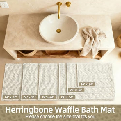 Sunfly Waffle Runner Rug for Bathroom, Long Boho Bath Mat Non-Slip Washable Super Absorbent Quick Dry, Farmhouse Bathroom Decor 24"x72" Cream