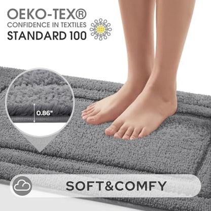 HOMEIDEAS Bathroom Rugs Sets 2 Piece, Soft Extra Long Bath Mat Grey