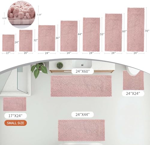 Disolla Pink Bathroom Runner Rug 24x55 Inch - Long Chenille Bath Mat, Extra Soft Shaggy Plush Absorbent Runner, Non-Slip Washable Rug for Tub, Bedside and Kitchen