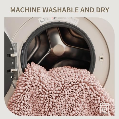 Bathroom Rugs Non Slip Washable 55x24, Extra Thick Soft Chenille Absorbent Bath Mat, High Density Barrier Non Slip Backing, Quick Dry Plush Shaggy Floor Carpet for Tub&Shower, Pink