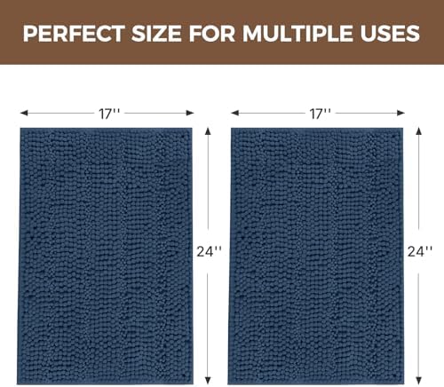 Bcoimo Bath Rug Mat Sets, 2 Piece High Absorbent Chenille Bathroom Mat Navy