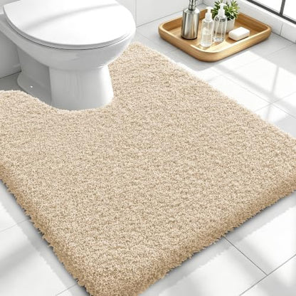 OLANLY Microfiber Bathroom Toilet Rugs U-Shaped 24x20, Soft Bath Mat, Sand