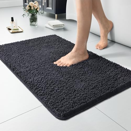 LOCHAS Luxury Bathroom Rug Shaggy Bath Mat 24 x 17 Inch, Dark Grey