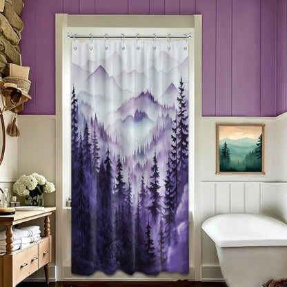 Dark Purple Forest Stall Shower Curtain, 48X72 in Narrow Small, Mountain