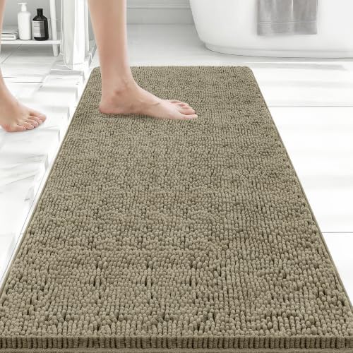 Bcoimo 44x24 Chenille Bath Mat – Non-Slip with Backing Bath Rug Ultra-Absorbent and Machine Washable Bathroom Mat Quick-Dry Design. Ideal for Bathroom Shower and Tub Areas