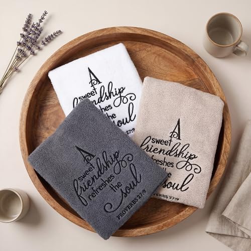Tiamon 3 Pcs Bathroom Towel Decorative Set 100% Cotton Fluffy Bath Hand Towels for Guest Gifts Farmhouse Kitchen Hand Towels Home(Black, White, Gray,30 x 13 Inch,Friendship)