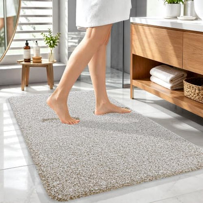 OLANLY Microfiber Bathroom Rugs 44x32, Quick Dry Bath Mat, Beige and White