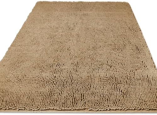 Yeaban Chenille Beige Bathroom Rug 36"x60",Non-Slip Rubber Backing