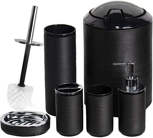 CERBIOR Bathroom Accessories Set 6 Piece Spiral Pattern Bath Ensemble,Black